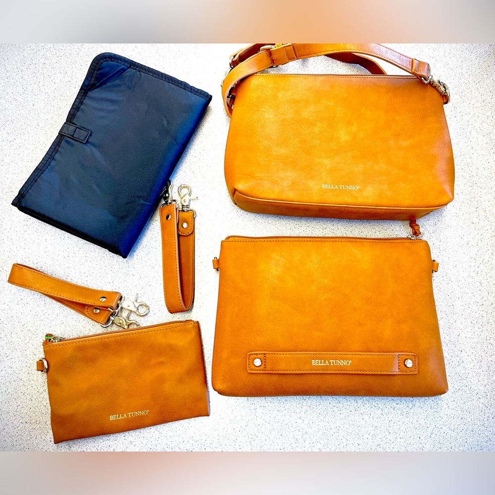 Bella Tunno Two part convertible crossbody Bag 6 piece Genuine Leather